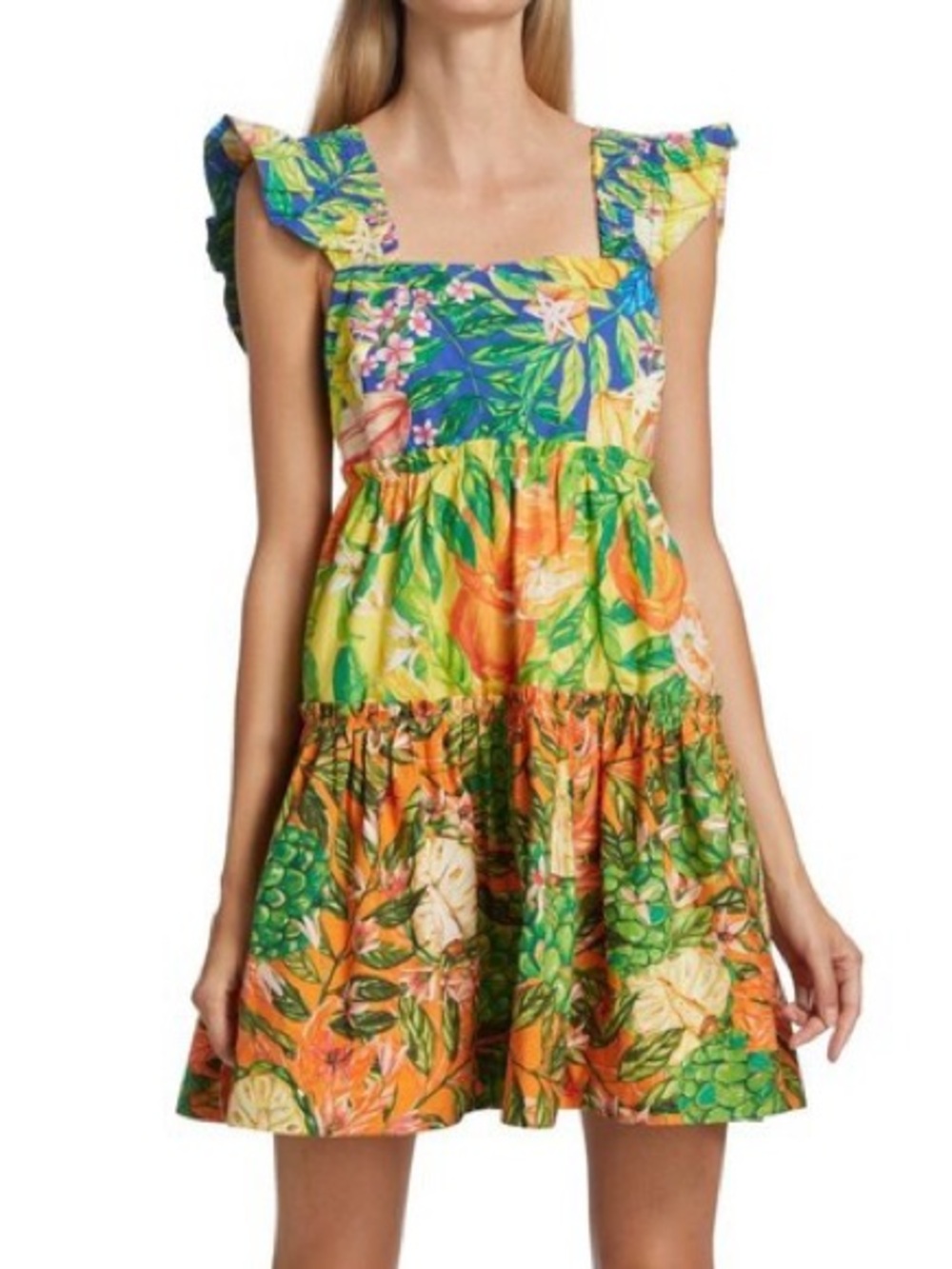 FARM Rio Caipirinha Tropical Citrus Tiered Mini Dress